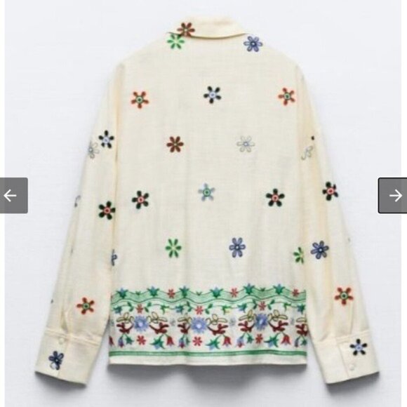 Zara Flower Patterns Casual Style Linen‎ Blend Long Sleeves - Size Large - Picture 2 of 6